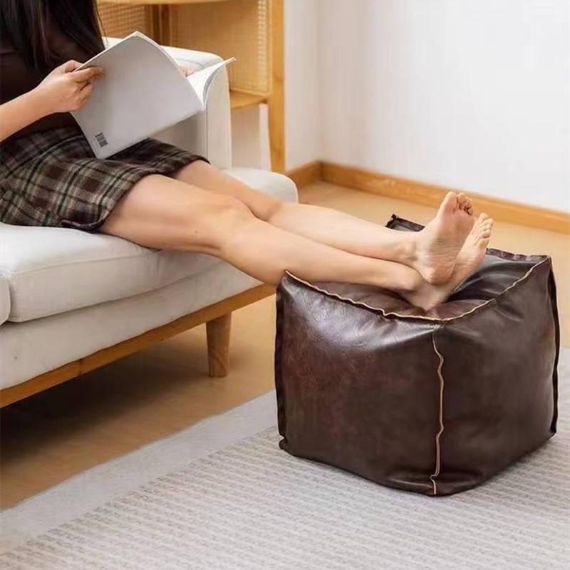 Storage Ottoman, Foot Stool, Lazy Sofa, Leather Stitched Cushion with