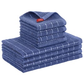 Mordimy 100% Cotton Terrycloth Kitchen Towels and Dishcloths Sets, Soft and Absorbent Checkered Dish Towels, Quick Drying Dish Rags for Washing Dishes, 4 Pack 16" x 26" & 4 Pack 12" x 12", Navy Blue