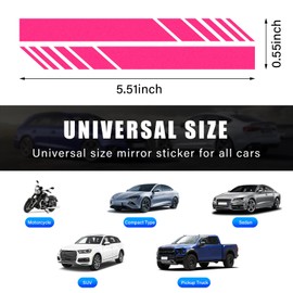 Dickno 2 PCS Car Rear View Mirror Stickers, 5.51" × 0.55" Waterproof Auto Side Rearview Mirror Decals, Universal Anti-Collision Warning Stripes, Vehicle Accessories for Most Cars (Pink)