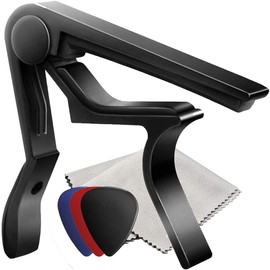 RocksoN One Touch Guitar Capotast Fiber Cloth Teardrop Type Pick 6 Fork Electric Classic Acoustic Black