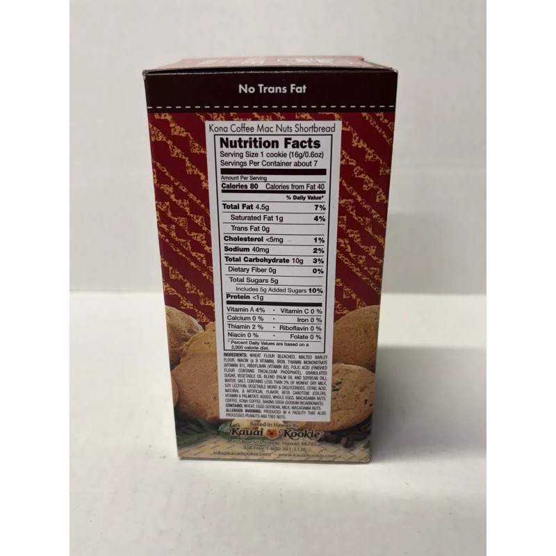 Kaui Kookie Kauai Kookie Kona Coffee Macadamia Shortbread 4.5oz Box