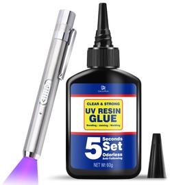UV Resin Kit with Light, 60g UV Glue for Bonding & Curing in Seconds - Professional UV Flashlight for Jewelry UV Glue Adhesive, Plastic Welding & Glass/Acrylic Repair - Strong Bonding Craft Resin Set
