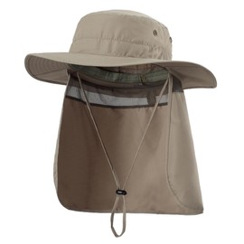 Magracy Men's UPF 50+ Wide Brim Sun Hat with Neck Flap UV Protection Mesh Safari Hat Fishing Hat, light green