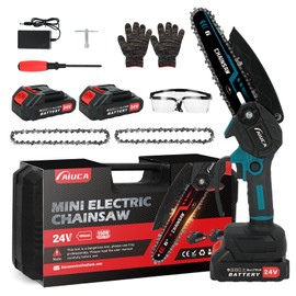 6-Inch Mini Chainsaw, Cordless Handheld Electric Chainsaw with 2x 24V 4000mAh Batteries & 2 Chains, Lightweight & Portable, for Tree Trimming, Wood Cutting, Gardening, Outdoor & Household Use (Blue)