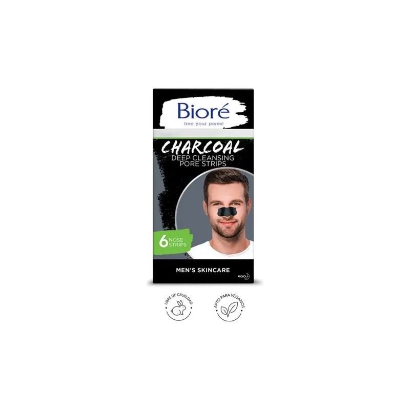Bioré, Banditas Men Skincare Carbón, 6 Piezas
