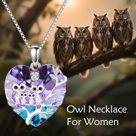 TOUPOP Owl Necklace Gifts 925 Sterling Silver Crystal Owl Family Pendant Necklace Birthday Christmas Jewelry for Women (4 Owls)