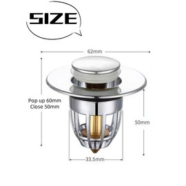 uvbws Bathroom Sink Plug with pop-up Design, Bathroom Sink Drain Pipe, Brushed Nickel Finish, Small Diameter (1.1-1.5 inches), Suitable for Various Drain Holes, Anti Clogging