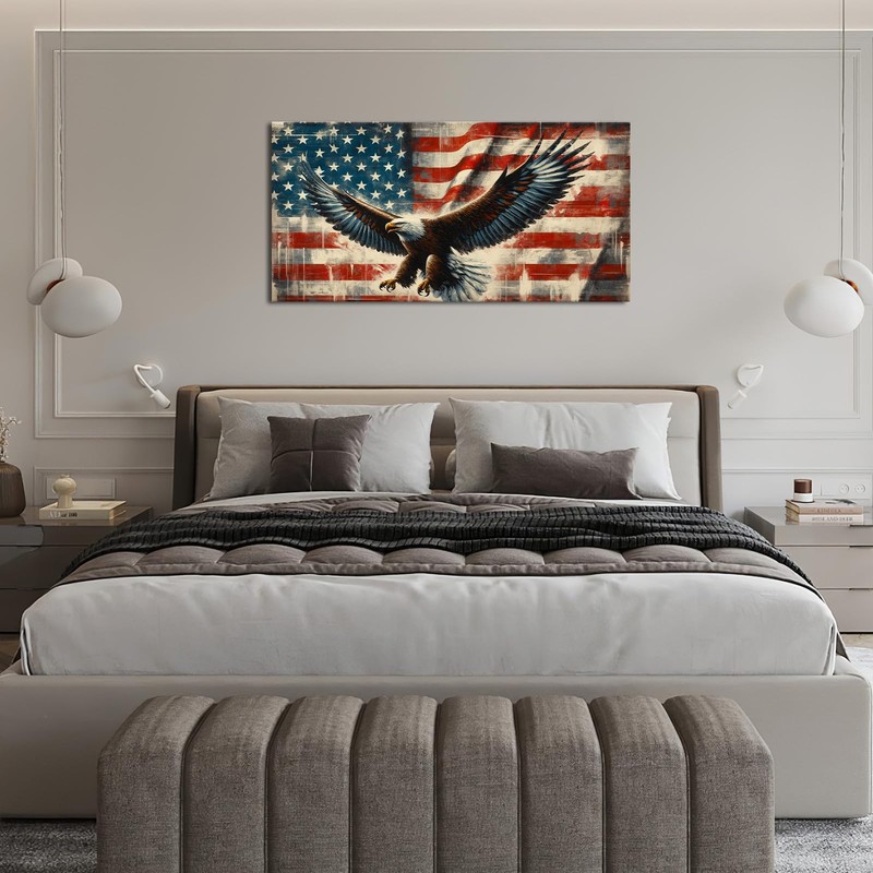 Large Bald Eagle Wall Art American Flag and Eagle Pictures