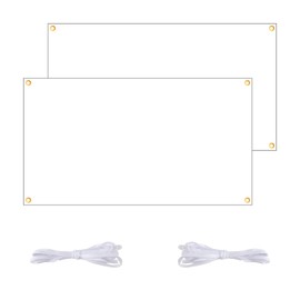 Set of 2 White Banners 180 x 100 cm Large Blank Flag DIY Blank Wall Canvas Banner with 6 m Hanging Rope Paintable Canvas Banners for DIY Painting Birthday Parties Wedding Outdoor