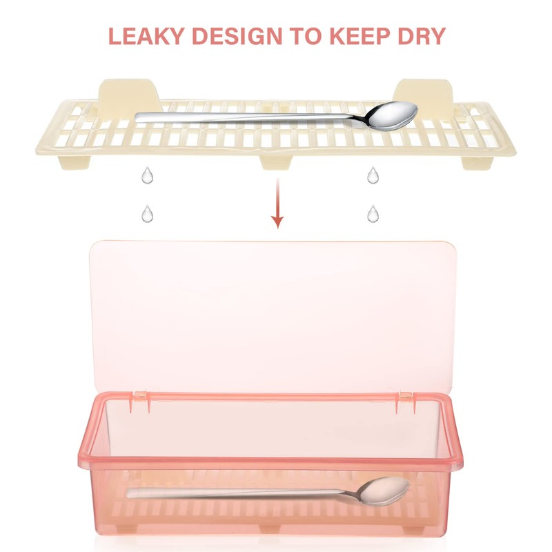 TOPBATHY 2 Pcs Flatware Trays Cutlery Organiser with Lid Cutlery