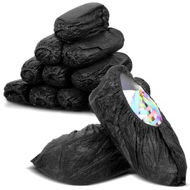 200 Pcs Shoe Covers Disposable, Thicker Black Shoe Booties Cover Non Slip for Home Floors Carpet Indoor (100 Pairs)
