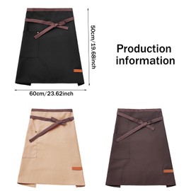 Waist Apron Unisex, Short Pinny Apron with Pocket, Waterproof Kitchen HAlf A-pron, HAlf Waist Work APron for Waiter Waitress, Catering Serving HALF Apron, Chef Barista Bartender Barber A pron (Black)