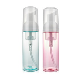 uvbws 2Pack 2oz Foam Pump Bottle, Leak Proof Travel Size, Plastic Transparent refillable Foam soap Dispenser for Hand Washing, Shampoo, Eyelash Cleaner - Portable Rich Foam (Pink, Green)
