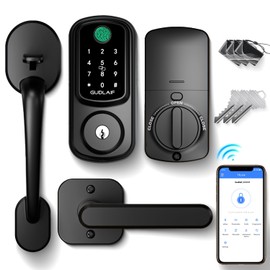Keyless Entry Door Lock Deadbolt with Handle Set, Smart Front Door Lock Set, Keyless Entry Keypad Deadbolt, Electronic Keypad Fingerprint Deadbolt with Alexa (Black)
