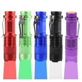 WAYLLSHINE (Pack of 5) Multicolored Single Mode Flashlight: Red Light Flashlight, Blue Light Flashlight, Green Light Flashlight, 395 UV Light Flashlight, White LED Light Flashlight