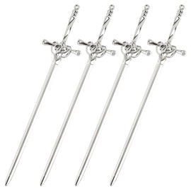 Framendino, 4 Pack Ancient Style Sword Hair Chopsticks Chinese Sticks for Bun Long Classic Vintage Women Accessories Silver