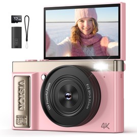 Digital Camera 4K 64MP Camera Photo Camera: Digital Camera for Vlog - Vintage Photo Camera Girls - Selfie Digital Camera - Gifts for Teenagers Boys Girls 10-18 Years - 180° Folding Screen Pink