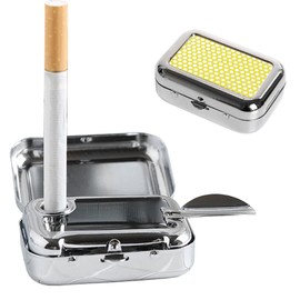 Upgrade Portable Ashtray, VOVCIG Pocket Ashtray Windproof Ashtray with Lid Stainless Steel Car Ash Tray for Car Outdoor Cigars (Yellow)