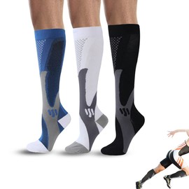 INGEQUIS Calcetines de Compresión 10-25mmHg para Hombre y Mujer, Calcetines Deportivos para Ejercicios, Medias Altas para Relajar el Músculo y Mejoramiento de Circulación Sanguínea (L/XL, 3Pares)