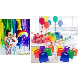 Adorox (6 x 3.5 x 3.25, Assorted 12Pk Large Lightweight Assorted Bright Rainbow Colors Cardboard Favor Boxes Treat Goody Bags Birthday Party Event Gift