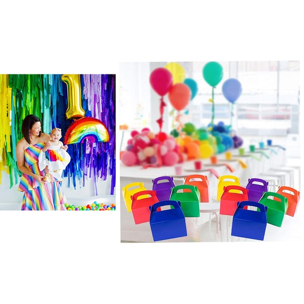 Adorox (6 x 3.5 x 3.25, Assorted 12Pk Large Lightweight Assorted Bright Rainbow Colors Cardboard Favor Boxes Treat Goody Bags Birthday Party Event Gift