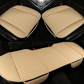 West Llama Full Set Car Seat Covers for Front and Rear Bottom Seats Only, Luxury PU Leather Car Seat Pads Protectors Waterproof and Wear-Resistant, Beige