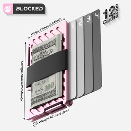 MIFANYO Geldbörse für Frauen, Minimalistischer Metallkartenhalter, Slim Fronttaschen-Geldbörsen mit Geldriemen, RFID-Schutz, Pink, L04