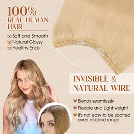 Benehair #60 Platinum Blonde Clip in Hair Extension on Wire 100% Remy Real Human Invisible Secret Wire Hair Extensions Straight 20 Inches (70g)