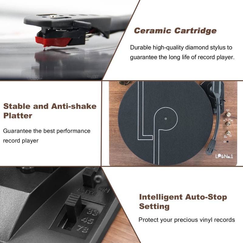 LP&No.1 Record Player with Stereo Speakers, 3-Speed Belt-Drive Turntable for