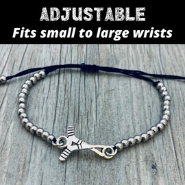 Ice Hockey Bracelet, Silver Beaded Adjustable Hockey Jewelry Gifts for Women, Tees and Girls, Gift for Hockey Players, Adjustable to fit small to large wrists, no gemstone