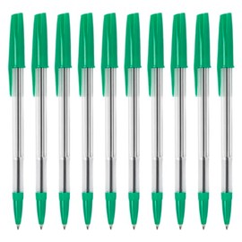 Essential Arts Green Ink Ballpoint Pens Pack of 50 Medium Point Ball Biro Pen with Comfort Grip - Office, School and Business Supplies