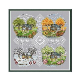 Amiiba Cross Stitch Set, Pre-Printed for Adults, Beginners, 4 Seasons Cottage, 11 ctEmbroidery Kit, Embroidery Kits