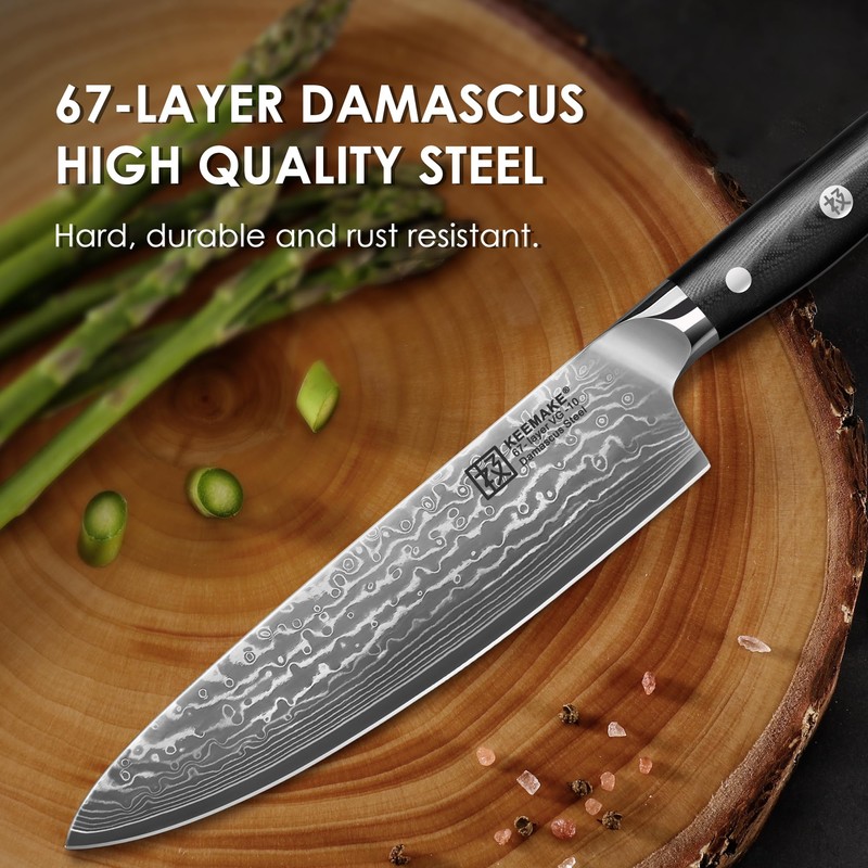 KEEMAKE Damascus Kitchen Knife Set, 2PCS Ultra Sharp 67-Layer Damascus