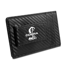 Ford Mustang Cobra Carbon Fiber Style Minimalist Leather Slim Wallet RFID Block with Money Clip