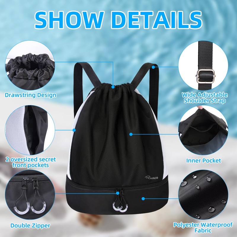 RYACO Drawstring Bags Drawstring Gym Bag Water-Resistant Sports Backpack, String