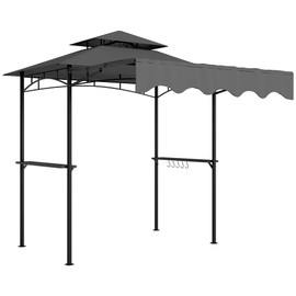 Outsunny 8' x 5' Grill Gazebo, Double Tiered Outdoor BBQ Gazebo with Side Awning, 2 Side Shelves and 6 Hooks for Patio, Deck, Yard, Dark Gray