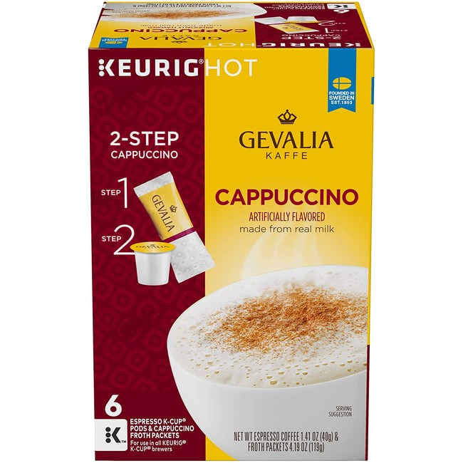 Gevalia Cappuccino K-Cup Coffee Pods with Froth Packets (6 Pods and Froth Packets)