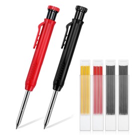 2 Pcs Carpenter Pencil with Sharpener, Solid Woodworking Mechanical Pencils Set with 26 Refills 3 Colors, Builders Pencil Deep Hole Marker Construction Pencil Scribe Tools for Architect Construction
