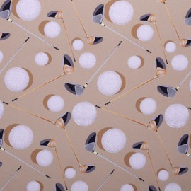 Mook Fabrics Cotton Golf Clubs & Balls, Beige/Multi Cut by The yard