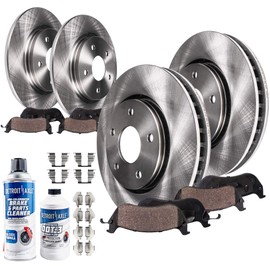 Detroit Axle - All (4) Front and Rear Disc Brake Kit Rotors w/Ceramic Pads w/Hardware Clips & Brake Kit Cleaner & Fluid Replacement for 2007-2017 Jeep Wrangler