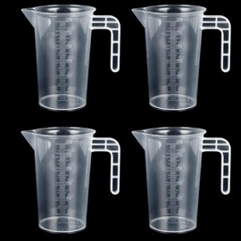 Yaunming Set of 4 Measuring Cups 250 ml, Mixing Cups, Cocktail Measuring Cups, Heat Resistant PP Plastic, V-Shaped Leak-proof Spout, Non-Slip Handle, for Laboratory, Kitchen, Baking, Mixing