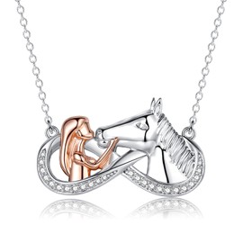 LYTOPTOP Silver Necklaces for Women, Sterling Silver Girls and Horse Necklace, Infinity Cubic Zirconia Pendant Necklaces Horse Gifts for Girls Daughter Teenager Horse Lovers