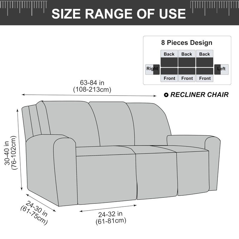 Gennia Waterproof Recliner Sofa Cover,Stretch Reclining Couch Covers with Pockets,Washable