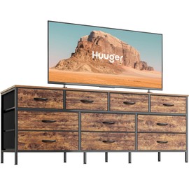 Huuger Huuger 63 Inch Dresser for Bedroom, Long Dresser with 10 Fabric Drawers, TV Stand for 55, 65, 70 Inch TV, Toy Storage Organizer for Closet, Rustic Brown