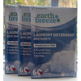 Earth Breeze 3 Packs ( 3X60 =180 Loads ) Fragrance Free Laundry Detergent ECO Sheets