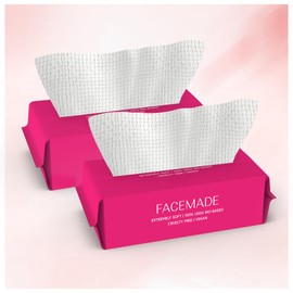 FACEMADE 100 Count (2 Packs) Disposable Face Towels, Ultra Thick Face Towelettes Disposable, Clean Facial Towels for Makeup Remover, Skincare, USDA Certified 100% Biobased