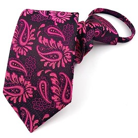 Elfeves Mens Big Boys Kid Mens Fuchsia Black Zip Tie Woven Graceful Paisley Wedding Necktie Young Series
