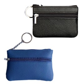 2Pcs Small Coin Purse Leather Coin Purse Pouch Portable Coin Pocket Wallet with Zip Key Ring Small Wallet for Woman Men Kids