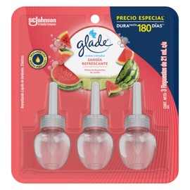 Glade Aromatizante para Hogar, Aroma Sandía Refrescante, Aromatizante Líquido Eléctrico de Ambiente, 3 Repuestos de 21ml