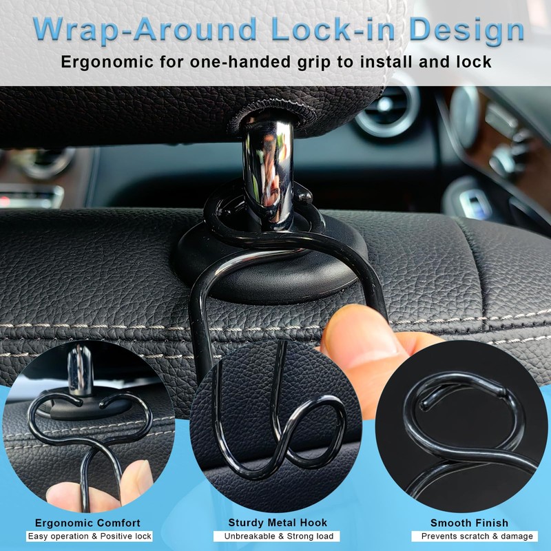 Idefair Car Hook for Purses and Bags, 4 Pack Headrest